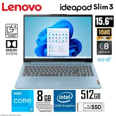LENOVO - Laptop IdeaPad Slim 3 15IAN8 Intel Core i3-N305 8GB RAM 512GB SSD 15.6 FHD - 82XB003MLM