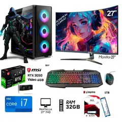 INTEL - Computadora PC Core I7 Ram 32GB, Disco SSD M.2 1TB, RTX 3050 6GB, MONITOR 27"