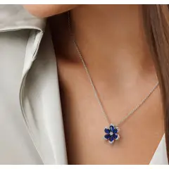 GENERICO - COLLAR FLOR AZUL - PLATA 925