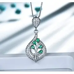 GENERICO - Collar Hoja Esmeralda Reluciente - Plata 925