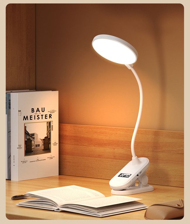 Lampara Inalámbrica circular Con Clip 3 Tonos De Luz+ reloj