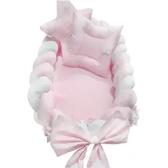 BABY MERINOS - Nido Colecho Trenzado Rombo Rosado