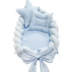 BABY MERINOS - Nido Colecho Trenzado Puntito Celeste