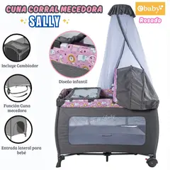 EBABY - Cuna Corral Mecedora con tull Sally 716-3 Rosado