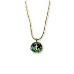 SANTORAL - Dije Cruz en Nácar y Cadena Dorada