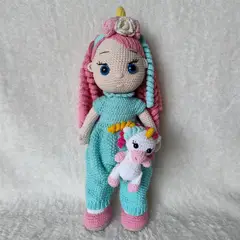 GENERICO - Muñeca amigurumi con unicornio 37cm Peluche Adorno