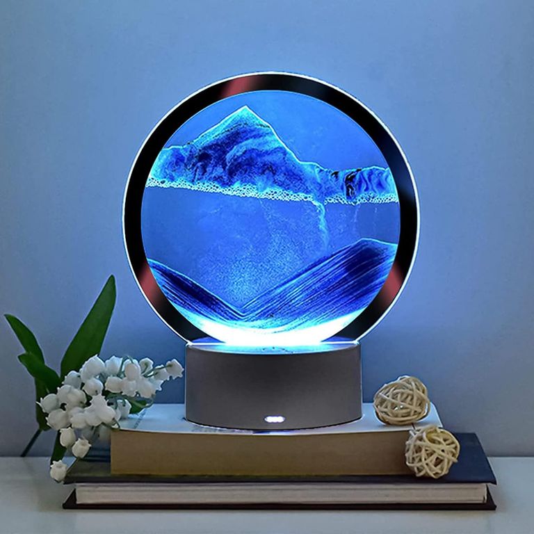 LÁMPARA TIPO RELOJ DE ARENA LED RGB 3D MULTICOLOR DECORATIVO AZUL