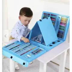 GENERICO - SET DE ARTE ESTUCHE DE COLORES 208 PIEZAS CELESTE