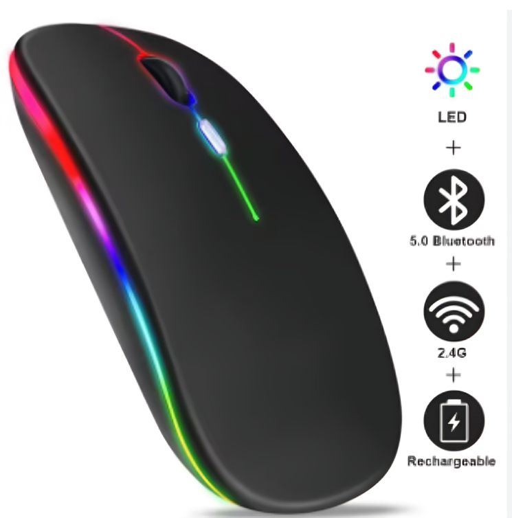 Mouse Inalámbrico Recargable RGB - NEGRO