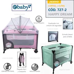 EBABY - CUNA CORRAL CON CAMBIADOR HAPPY DREAM - ROSADO
