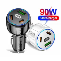 SMART - CARGADOR DE CELULAR 90W NEGRO PARA AUTO 3 PUERTOS USB Y USB-C RAPIDA