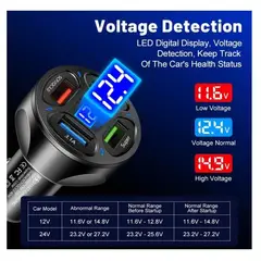 SMART - CARGADOR DE CELULAR 66W NEGRO PARA AUTO 4 PUERTOS USB PANTALLA DIGITAL