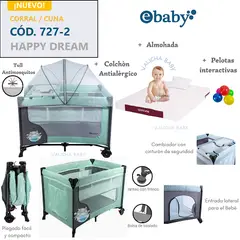 EBABY - CUNA CORRAL CON CAMBIADOR HAPPY DREAM - VERDE + COLCHON