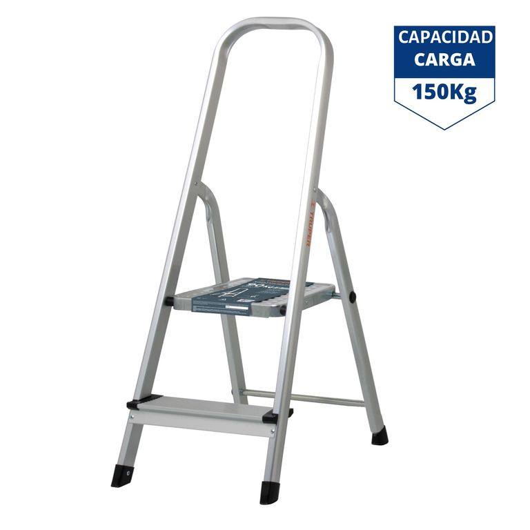 Escalera tubular plegable, 2 peldaños, aluminio,