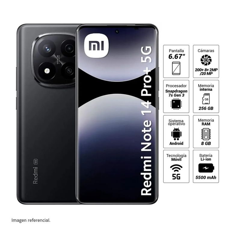 CELULAR REDMI NOTE 14 PRO PLUS 5G 8GB 256 GB NEGRO OCASO