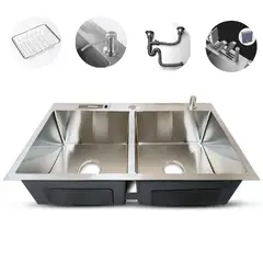 FRATELLI - LAVADERO DE COCINA ACERO 2POZAS CON PORTA CUCHILLOS SATINADO PRM-8448S