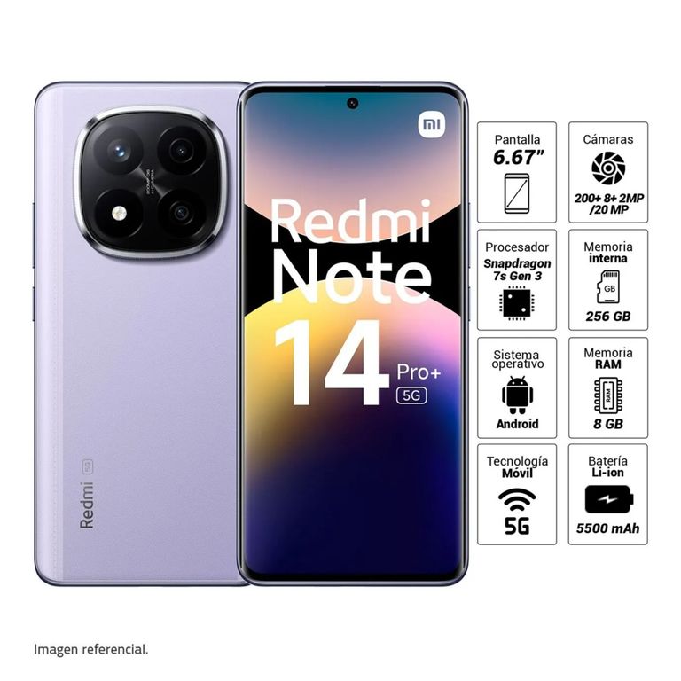 CELULAR REDMI NOTE 14 PRO PLUS 5G 8GB 256 GB VIOLETA LAVANDA