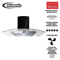KLIMATIC - Campana Extractora 90cm Decorativa Dina Black Negro