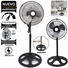 GENERICO - Ventilador Pedestal de 10" NEGRO - 80 Watts