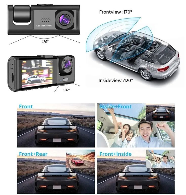 Cámara Triple Vavupo 1080P para Auto