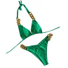 GENIEKA - Bikini Sexy Brasilero Green Copas Mujer Verde Traje de Baño
