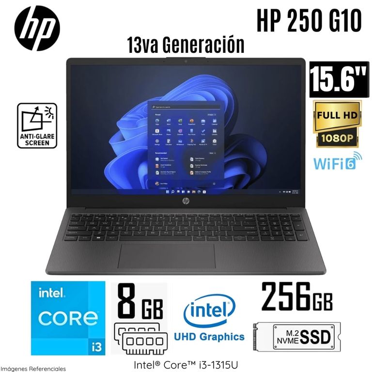 Laptop 250 G10 Intel Core i3-1315U 8GB RAM 256GB SSD 15.6 Pulg. HD - 81H23LT