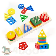 GENERICO - Juego Montessori de Encaje y Apilado Geométrico en Madera