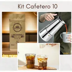 GENERICO - Kit cafetero 10 Moka 6 tz + café premiun + 2 taza 250 ml