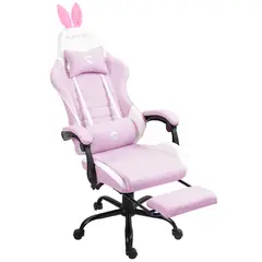 PLAYPRO - Silla Gamer con Masajeador Lumbar X1 Rosado Bunny Base Metal