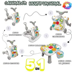 CAM - ANDADOR CAMINADOR "TRENCITO" MUSICAL DIDACTICO 5 EN 1 MULTIFUNCIONAL - GRIS