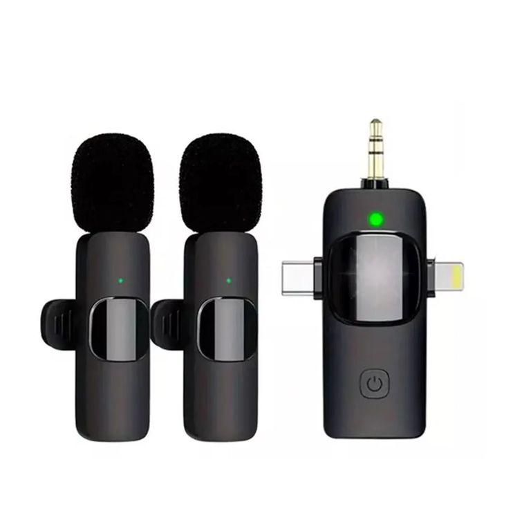 Doble Micrófono Solapero K15 Tipo C Lightning y Auxiliar