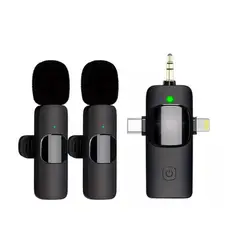 GENERICO - Doble Micrófono Solapero K15 Tipo C Lightning y Auxiliar