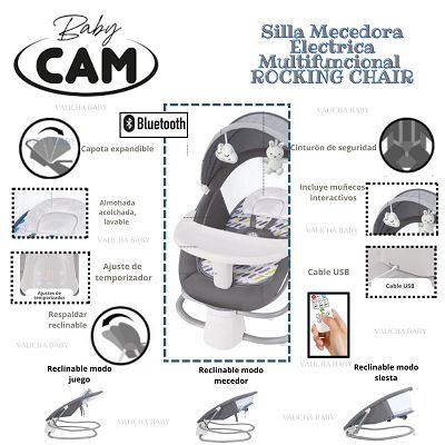 SILLA DE COMER MECEDORA ELECTRICA FUNCION BLUETOOTH-GRIS