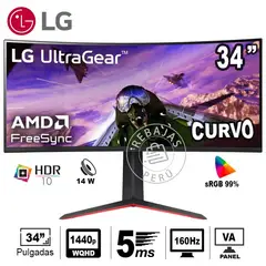 LG - Monitor 34GP63A-B 34 WQHD VA 160Hz FreeSync Premium HDR10 Curvo