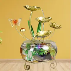 GENERICO - FUENTE DE AGUA CASCADA HOJA DE ORO DE LUJO ADORNO DE MESA 36X25X25CM