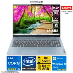 LENOVO - Laptop IDEAPAD SLIM 3 15IAN8 Intel Core i3-N305 Pantalla 15.6" FHD RAM 8GB SSD 512GB