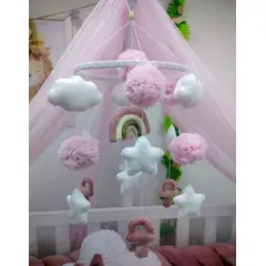 GENERICO - Movil cuna arcoiris con pompones de tull