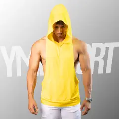 YML SPORT - Tank Top con Capucha Entrenamiento Hombre BVD GYM Amarillo