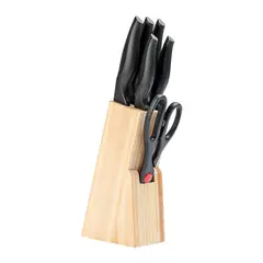BRINOX - Juego de Cuchillos 7 Piezas Taco de Madera Acero Inoxidable Cross