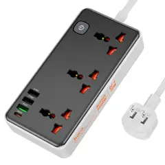 HOCO - Supresor de Picos AC8 Extensión 3 Tomas 3USB y 1USB-C Black