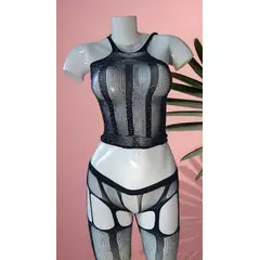 GENERICO - ENTERIZO LENCERIA LOLITA MALLA NEGRA