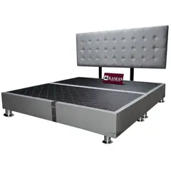 KAMAS - CAMA TARIMA KING + CABECERA AÉREA CUADROS 1 - PLATA