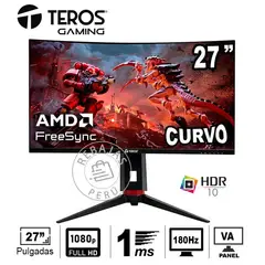 TEROS GAMING - Monitor Curvo 27 FHD VA 180Hz 1ms HDR FreeSync HDMI DP TEROS TE-2766G