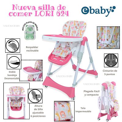 SILLA DE COMER GRADUABLE- LORI - ROSADO ANIMALITOS
