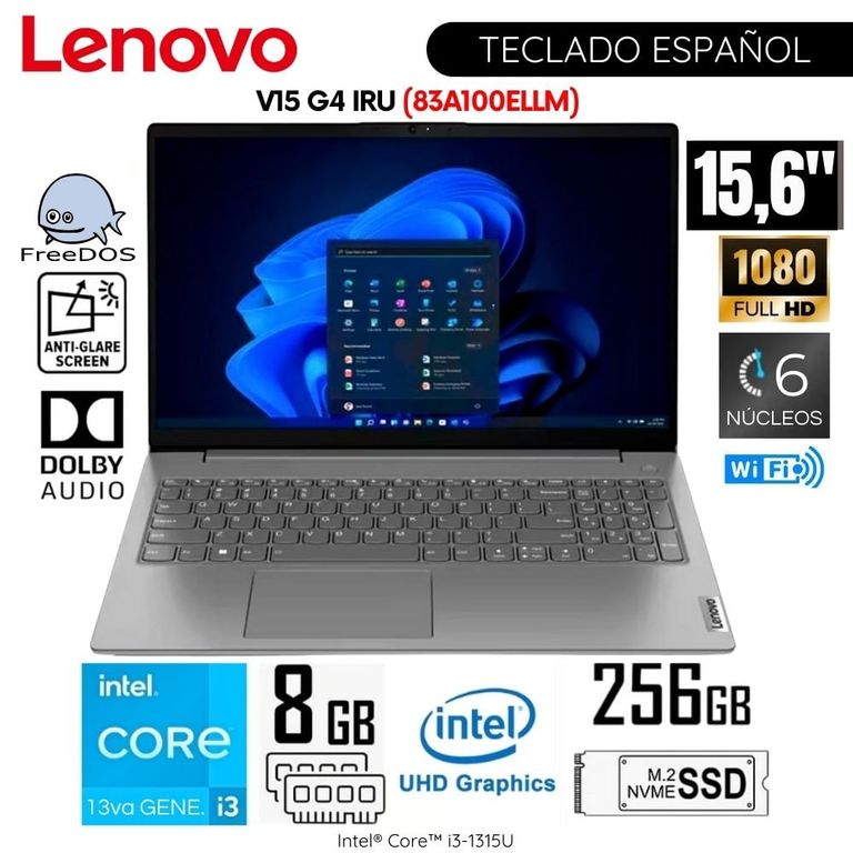 Laptop V15 G4 IRU Intel Core i3-1315U 8GB RAM 256GB SSD 15,6 pulg FHD - 83A100ELLM