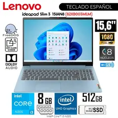 LENOVO - Laptop IdeaPad Slim 3 15IAN8 Intel Core i3-N305 8GB RAM 512GB SSD 15.6 FHD - 82XB003MLM