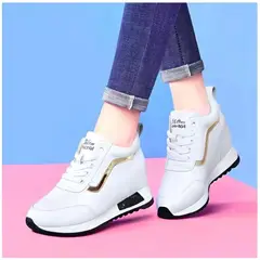 GENERICO - ZAPATILLA DE MUJER CON PLATAFORMA ALTA 7CM SPORTS RETYNS 789 - BLANCO