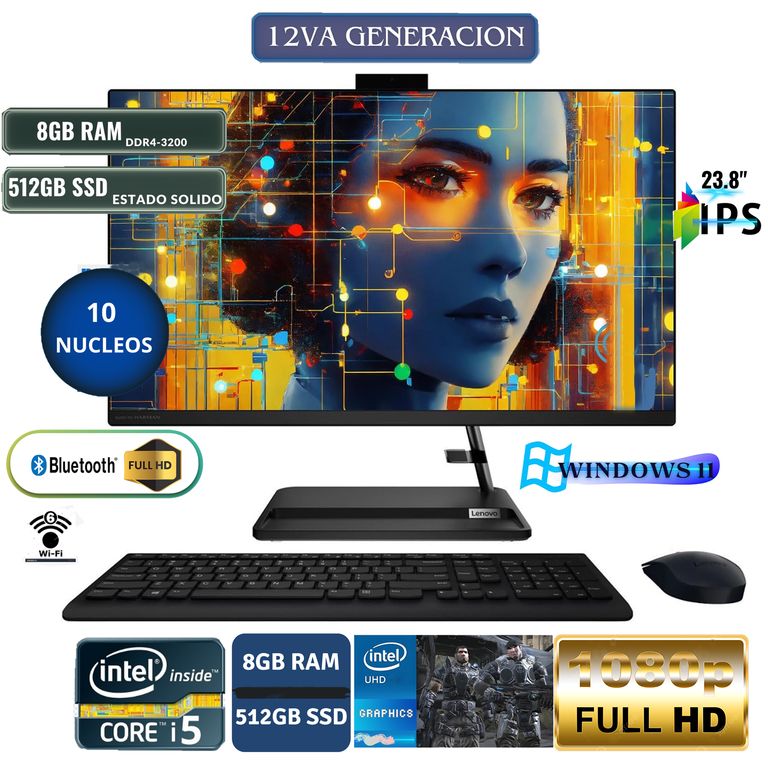 All In One IdeaCentre 3 24IAP7 23.8" FHD Core i5-12350H 8GB RAM 512GB SSD