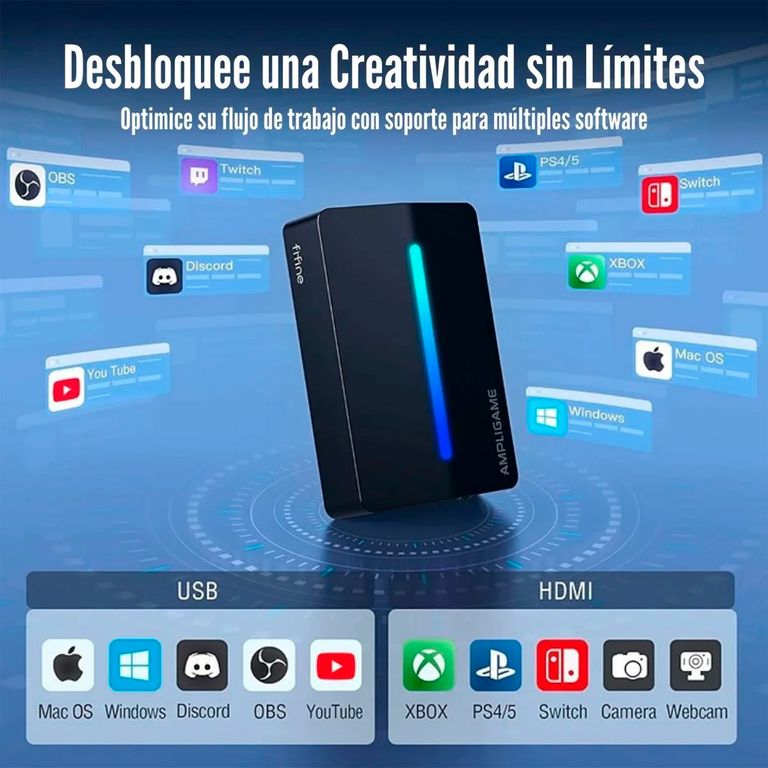 Capturadora de video Ampligame V3 Records 1080P60 con 4K30 Pass-through