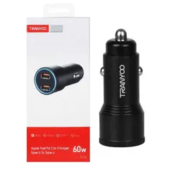 TRANYOO - Cargador Auto 2 Puertos Tipo C 60W QC5.0 Carga Rápida T-C24